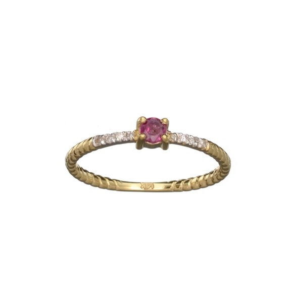 Modern Minimalist RUBY DIAMOND 14k Stack Ring Beaded Stacking Ring 7 Boho Chic - Picture 1 of 2